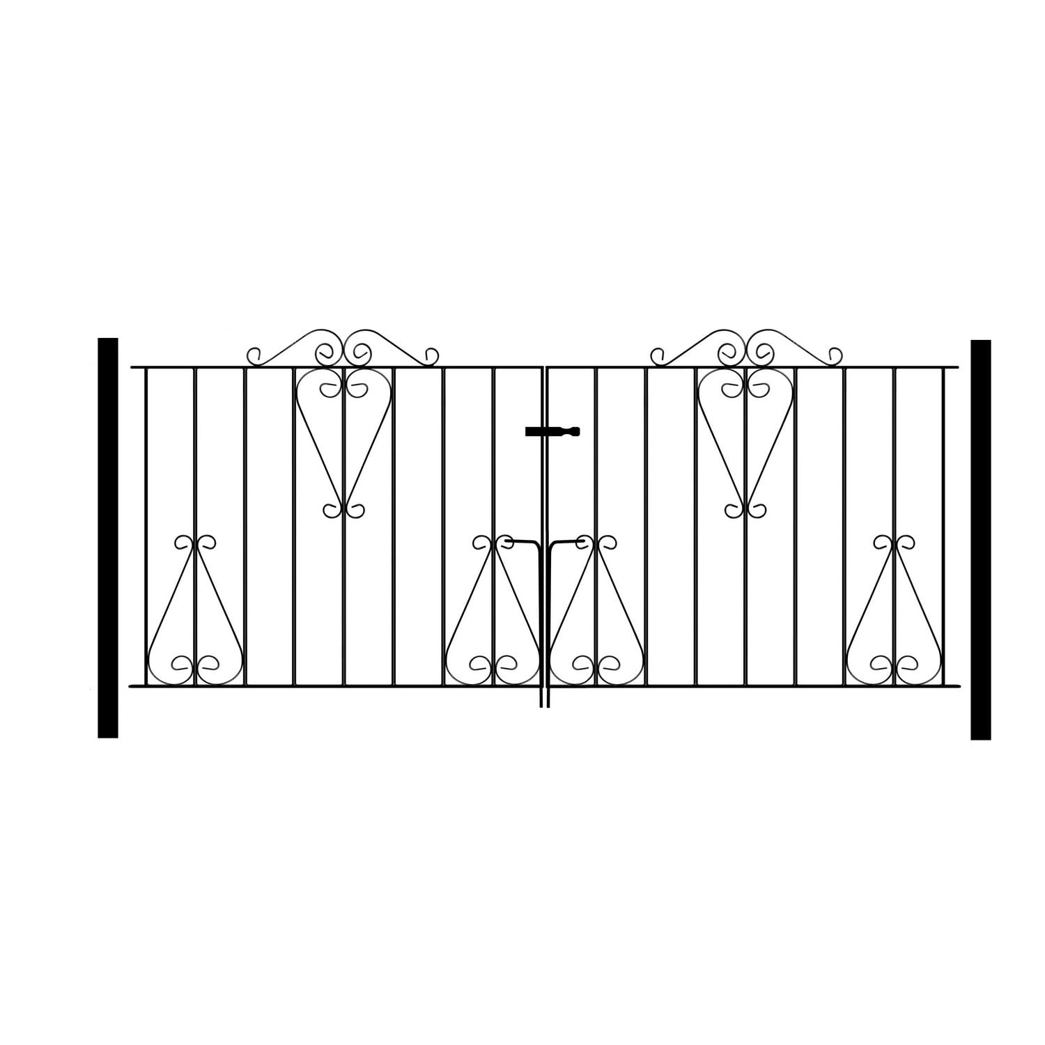 Classic Scroll Metal Garden Driveway Gates Galvanised Wrought Iron Style Gate (2134mm (7ft) Gap x 914mm High CDZP10)