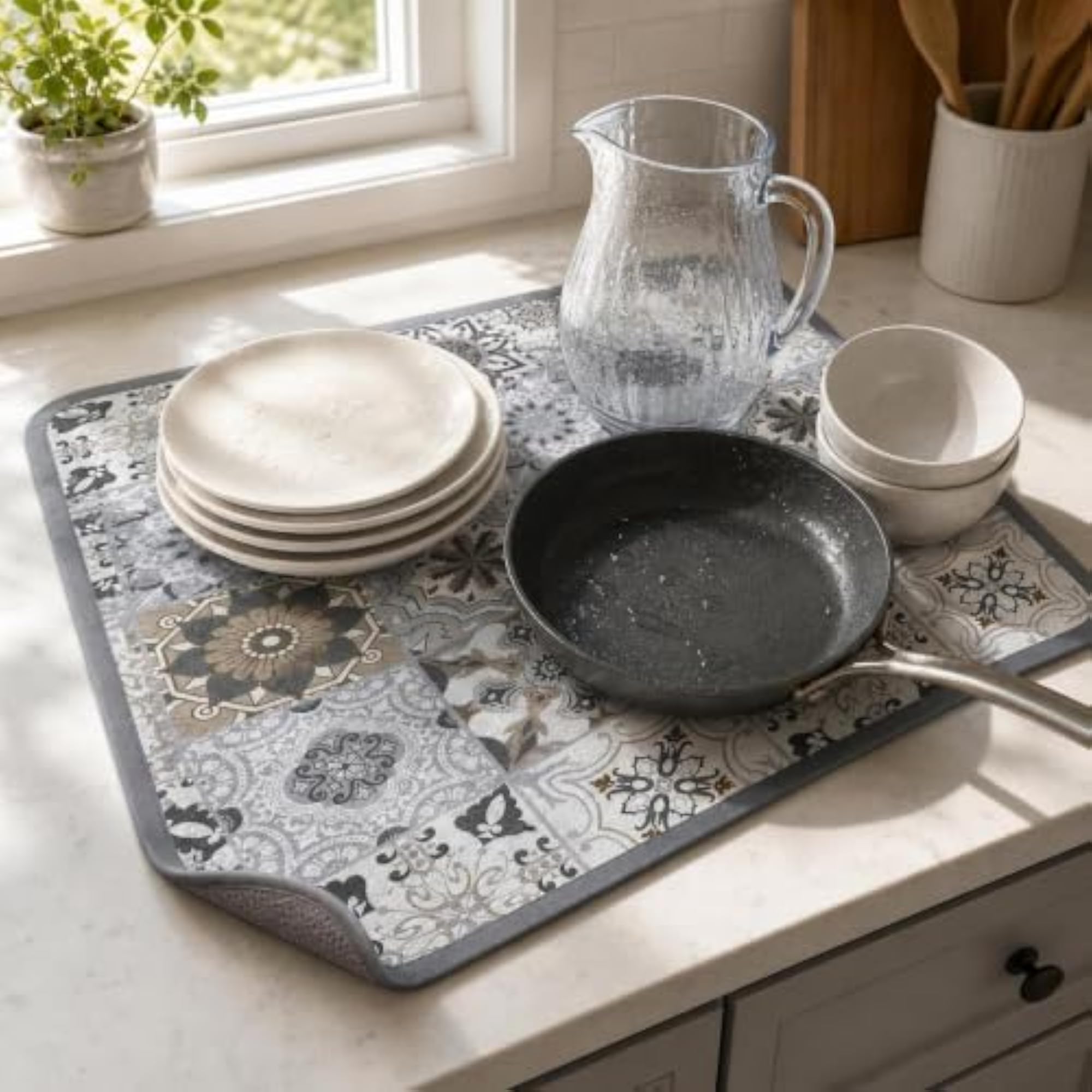 American Plaid Kitchen Counter Mat, Quick-Dry Diatomite Placemat