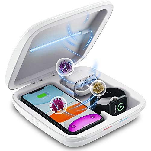 Portable Phone Cleaner with Wireless Charger, Multi-Function 4-in-1 Fast Charging Cell Phone Cleaner Box for All Smart Phone, iWatch, AirPods