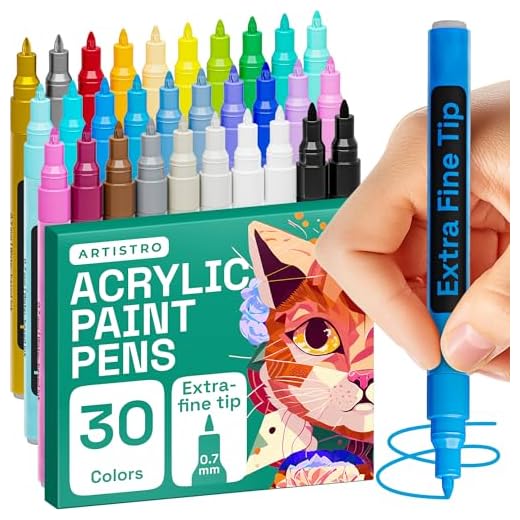 Acrylic Paint Pens for Rock, Stone, Ceramic, Glass, Mugs, Wood, Metal, Fabric, Canvas (30 Pack) 28 Assorted Colors + Extra Black & White Paint Markers. Extra Fine Tip 0.7mm