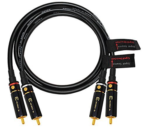 2 Foot RCA Cable Pair - Canare L-4E6S, Star Quad, Audio Interconnect Cable with Premium Gold Plated Locking RCA Connectors - Directional - Custom Made by WORLDS BEST CABLES.