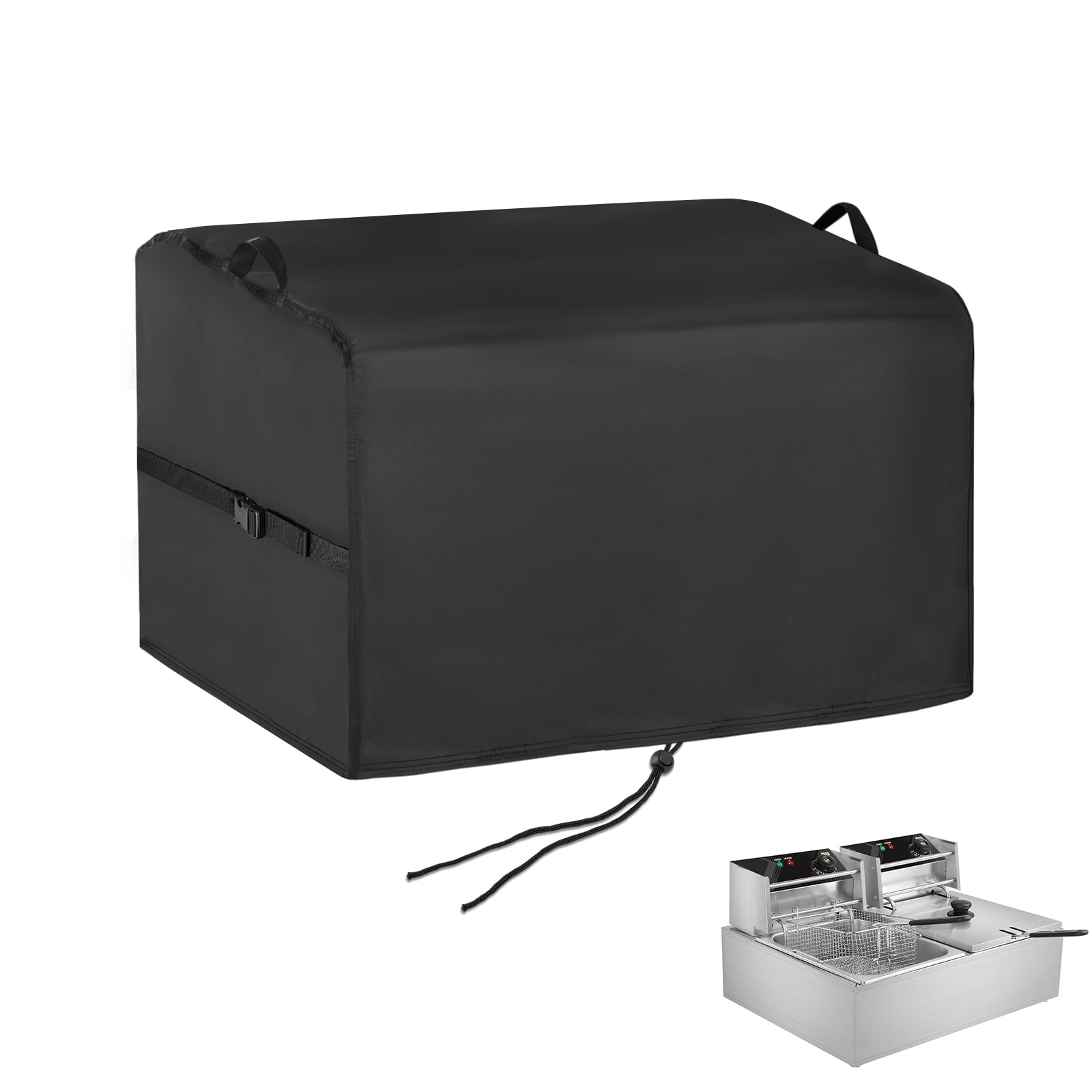 Flymer Deep Fat Fryer Cover, 500D Waterproof Dustproof Heavy Duty Deep Fryer Cover with Adjustable Drawstring, Fat Fryers Covers for Outdoor Indoor, 58 ร 54 ร 35 cm, Black