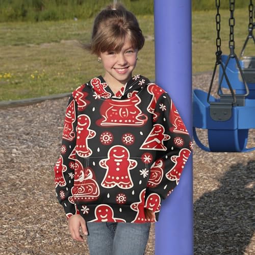 Kids Hoodies Sweaters Christmas Gingerbread Man Hooded Sweatshirts with Big Pockets for Boys Girls B04004064
