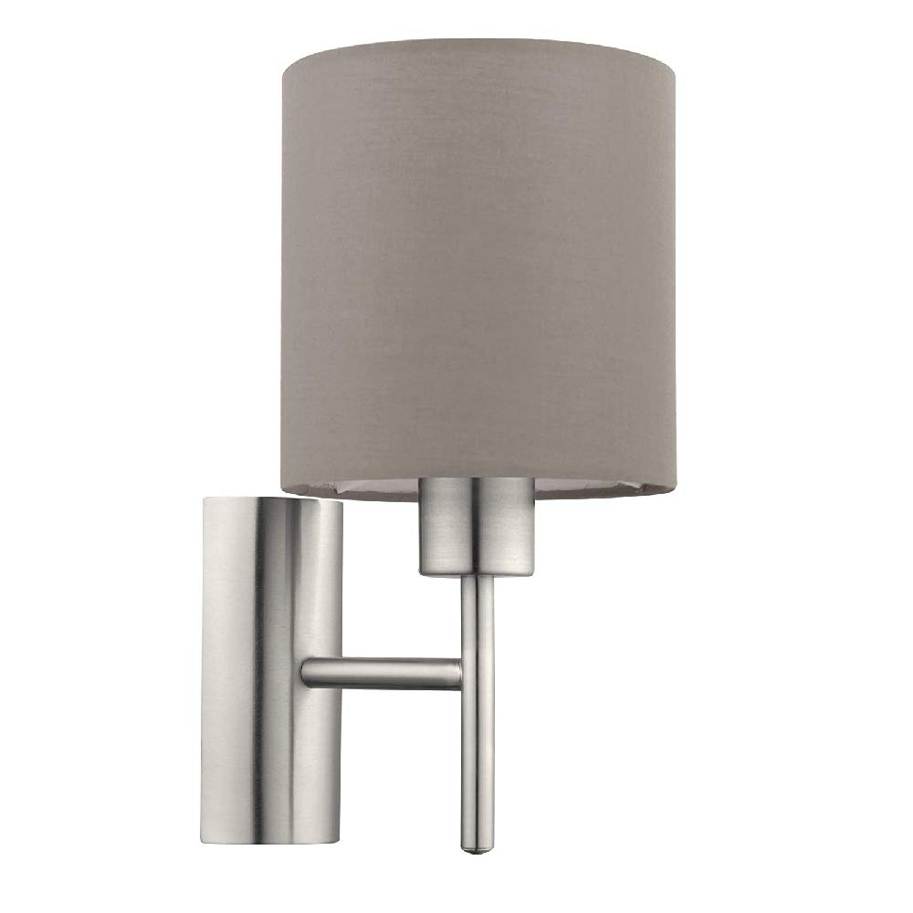 Britalia Brushed Chrome Vintage Indoor Wall Light with Fabric Taupe Shade | Discreet On Off Rocker Switch Operated | 1 x E27 Lamp Bulb Required (Not Included)