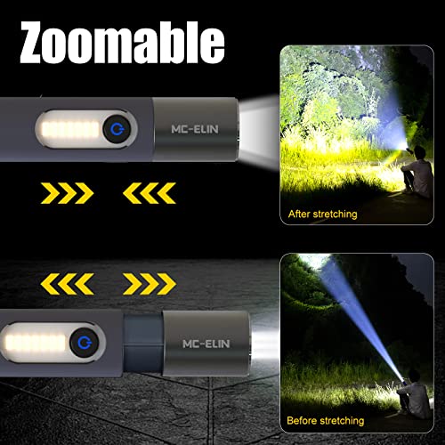 Camping Latern Flashlight Plastic Torch,Usb-C Rechargeable High Lumens Zoomable Small Led Flashlight 4 Modes With Side Light Carabineer Clip Portable Flash Lights For Emergency Cycling Camping #TOP3