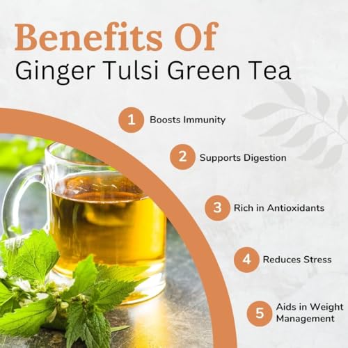 Image of Rootcare Organics green tea for weight loss Tulsi Ginger Herbal Tea 100g Pack Of 1 Month Rich in Antioxidants Supports Digestion Stress Relieving Helps Boost Metabolism Caffeine-Free Loose Leaves
