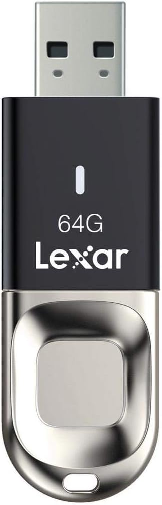 Lexar 64GB Jumpdrive Fingerprint F35 USB 3.0 Flash Drive for Storage Expansion and Backup, Up to 250MB/s Read, Black/Silver (LJDF35-64GBNL)