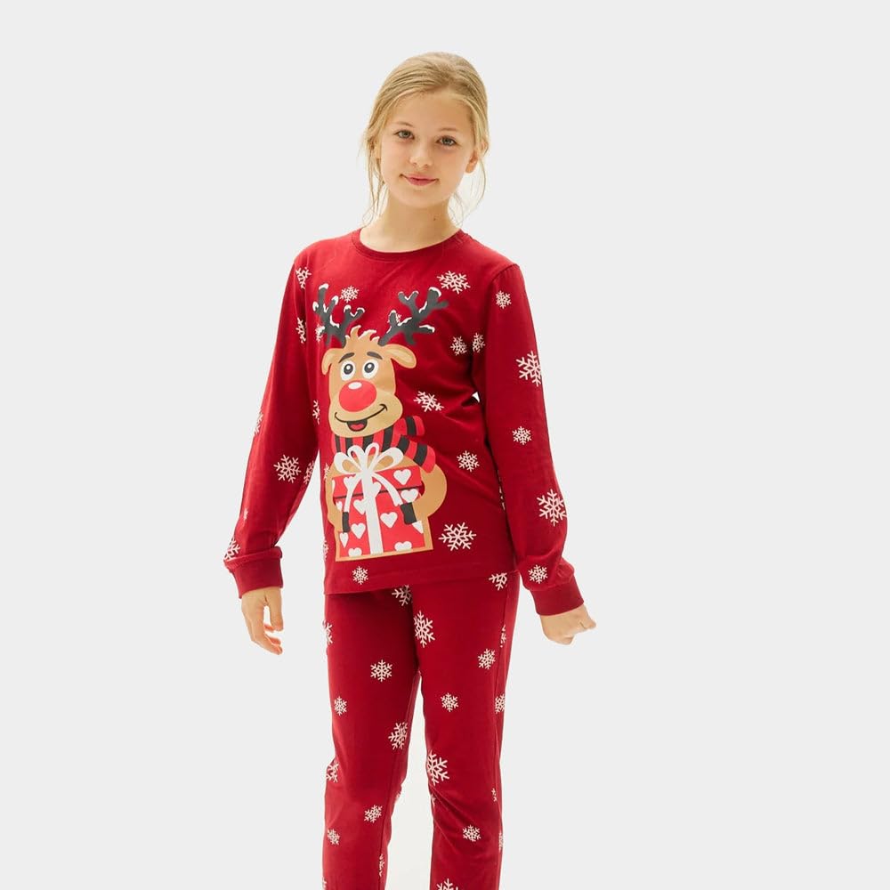 Pijama de Navidad para Familia Rojo Reno Rodolfo Algodón Orgánico