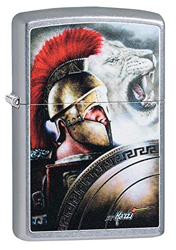 Zippo Mazzi Roman Soldier with Lion Street Chrome Pocket Lighter
