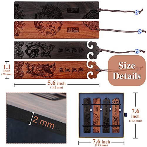 Wood Bookmark, Bookmarks For Men, Handmade Natural Wooden Carving Dragon And Phoenix Bookmarks Box Set For Teachers Appreciation, Birthday, Gift, Graduation Season, Book Lovers (4Pieces) #TOP1