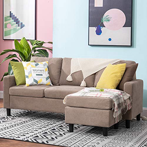 Walsunny Convertible Sectional Sofa Couch with Reversible Chaise, L-Shaped Couch with Modern Linen
