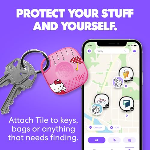 Image of Life360 Tile Starter Pack - Bluetooth Trackers and Item Finders for Keys, Wallets & More. Both iOS and Android Compatible. Phone Finder. 2-Pack, Mate /Slim (Tile x Hello Kitty: Rainy Day Adventures)
