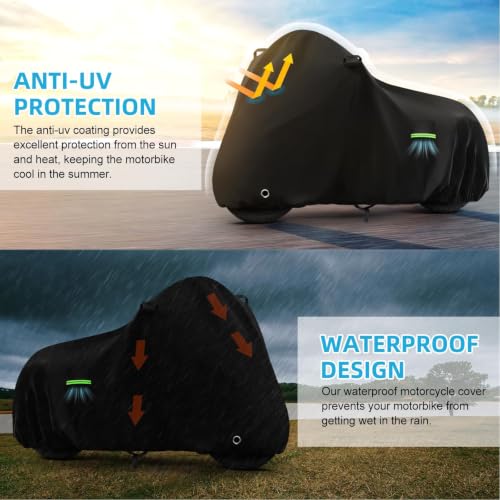 Image of Motorcycle Cover Waterproof for Indian Chief Dark Horse /Chief Bobber /Super Chief Limited, Heavy Duty Outdoor Sun UV Rain Dust All Weather Protection Motorbike Cover with Soft Cotton Lining & Lock Hole