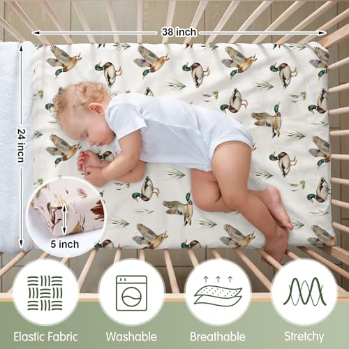 Image of Mindsoft 2 Pcs 24 in x 38 in Mallard Duck Infant Crib Sheets Set Mini Portable Crib Sheet Newborn Bedding Nursery Baby Sheets for Girl Boys Baby Gifts Breathable Only for Pack and Play