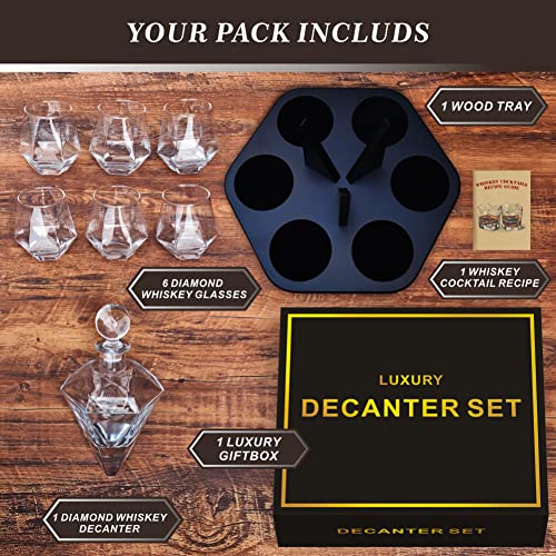 6-Glass Diamond Whiskey Decanter Set with Glasses,Whiskey Decanter Sets for Men,Decanters for Alcohol Whisky Decanter & Glass Set,Whiskey Set Tequila Liquor Bourbon Decanter Gift - Image 4