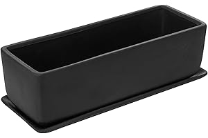 MyGift Rectangle Succulent Planter with Matte Black Ceramic and Drainage Hole