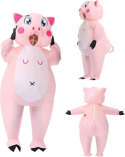Indimization Pink Inflatable Pig Costume for Adults Hilarious Fancy Dress Party Outfit Unisex Blow Up Pig Onesie for Halloween Christmas Festivals Pranks (150-190cm)