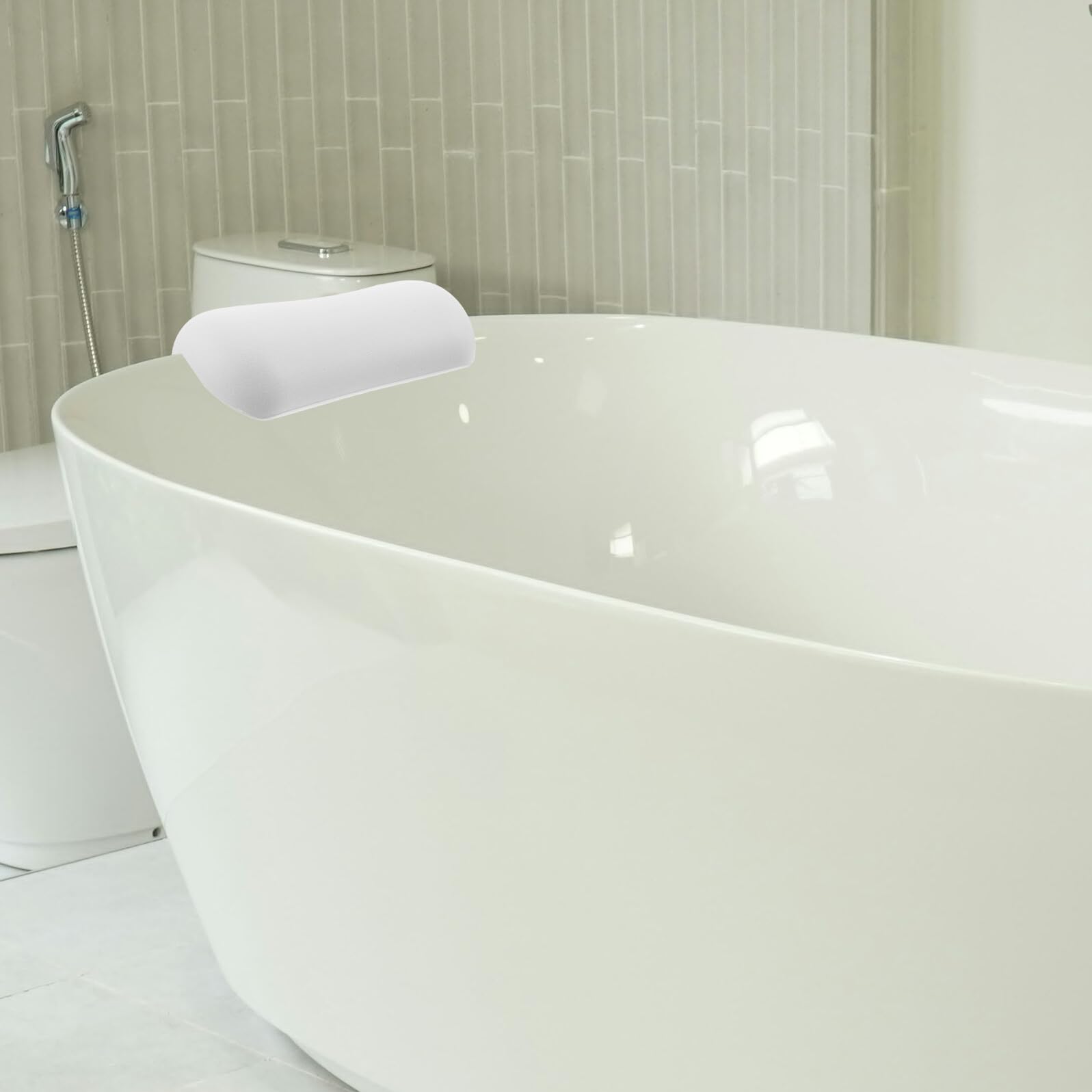 Cuscino da Vasca da Bagno in Silicone con Ventose, Bianco | Supporto Testa Stabile, Leggero e Confortevole, per Spa e Viaggio, Pu e Silicone