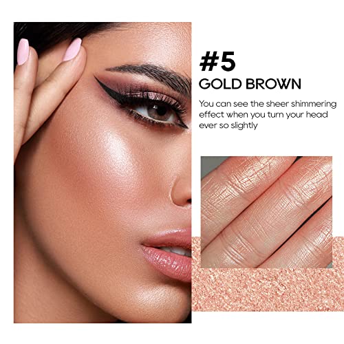 Freeorr Baked Highlighter Powder Palette, Makeup Highlighter Powder Palette Sheer Shimmering Finish Face Highlighters Makeup Iluminadores De Maquillaje #05 Gold Brown #TOP1