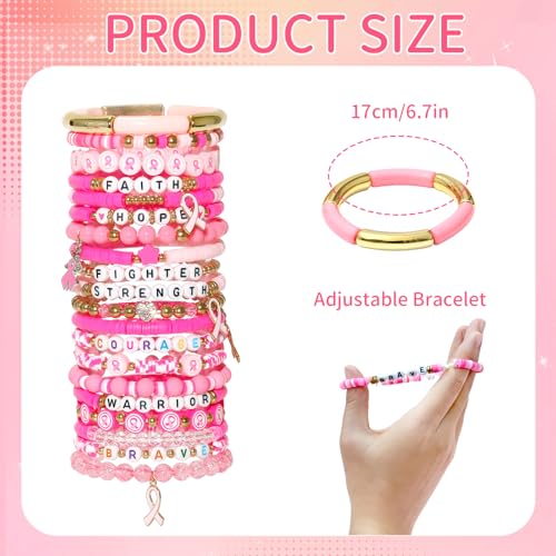 Pink Ribbon Bracelets Hope Faith Strength Courage Fight Breast Cancer Awareness Bracelet, Breast Cancer Survivor Gifts for Women Party Supplies Favors2