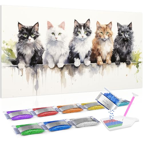 Kit de punto de cruz diamante 5D Jumpdot, decora tu salón con un cuadro de gato DIY de 70x40 cm