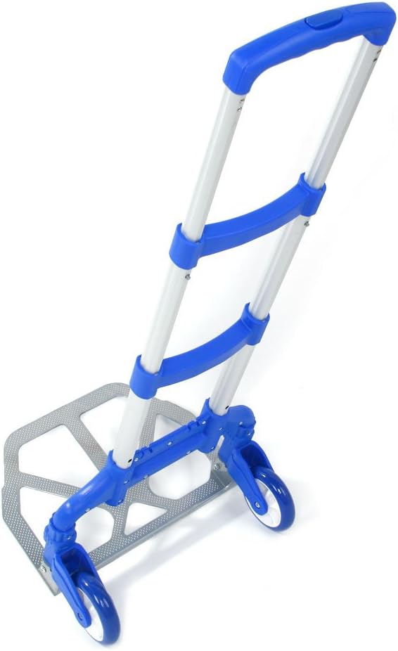 Portable Folding Hand Cart, Aluminum Hand Truck, Push Truck Trolley 165lbs Capacity Lightweight Dolly Collapsible Trolley Luggage for Office Home Travel Use (Blue)