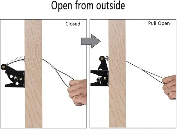 Self Locking Gate Latch Gravity Fence Lock with Adjustable Cable, Automatic Loaded Iron Latch Wood Yard Inward Outward Swing, Black