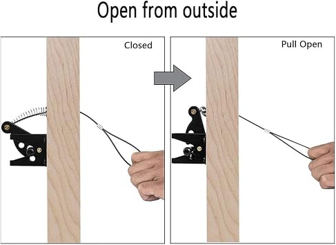 Self Locking Gate Latch Gravity Fence Lock with Adjustable Cable, Automatic Loaded Iron Latch Wood Yard Inward Outward Swing, Black
