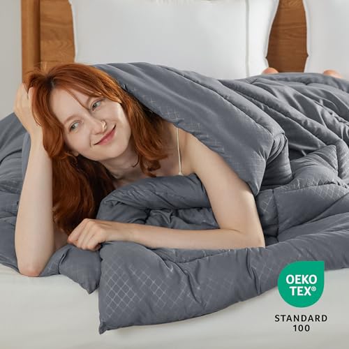 Image of Bedsure Comforter Duvet Insert - Quilted Comforters Queen Size, All Season Duvet, Down Alternative Bedding Comforter with Tabs(Grey Diamond Pattern,Queen 88 inchx88 inch)