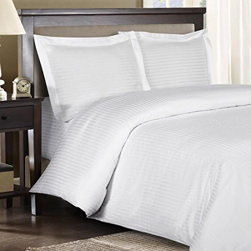 Whitecottonworld Hotel Luxury Egyptian Cotton 800 Thread Count Zipper Closer 1-Pieces Duvet Cover with Corner Ties, Oversized King (98 x 120 Inch) Size, Soft, Hypoallergenic, White Striped