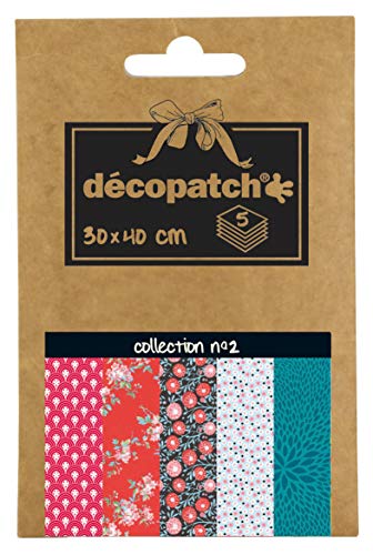 Décopatch DP002O - Une pochette de 5 feuilles de papier imprimé 30x40 cm, motif assortis (Réfs 660-658-743-661 et 651)