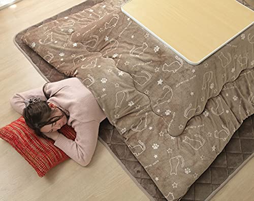 こたつ布団 正方形 大判 洗える ツインクルキャット こたつ掛け布団 グレージュ 約205×205cm フランネル 抗菌 防臭 kotatsu huton 厚掛け 厚手 リバーシブル おしゃれ 北欧 無地 ねこ ネコ 猫 ＃9845806