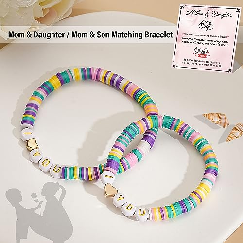 Image of First Day of School Gifts Matching Bracelets for Women Girls Mother and Daughter Beaded Bracelet Multicolor Bead Stretch Kindergarten Preschool Back to School Gifts I Love You Engraved Christmas Birthday Jewelry