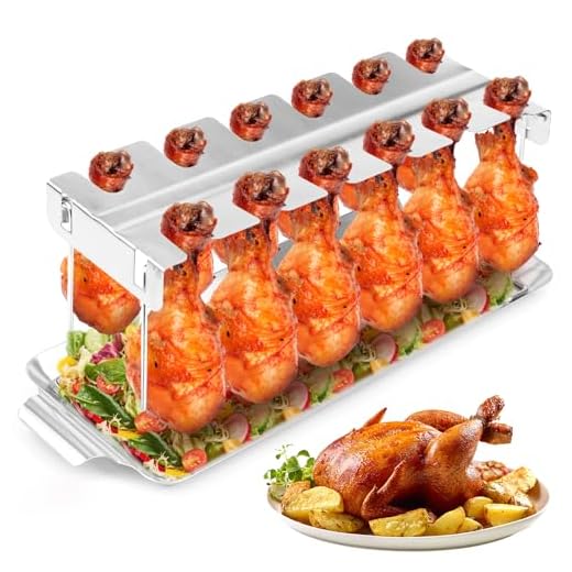 xinrongda Support pour cuisses de poulet - Accessoire de barbecue pour four et barbecue - Support pour pilons de poulet avec bac récupérateur - Support de barbecue pour poulet et barbecue - Accessoire