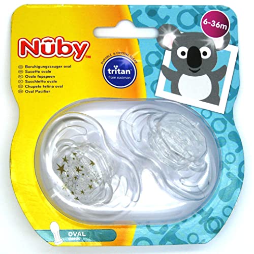 2 x Nuby Natural Classic Orthodontic Design Oval Teat, BPA-Free Silicone Dummy & Pacifier for Baby, Child & Toddler [6-36 Months, Pack of 2]