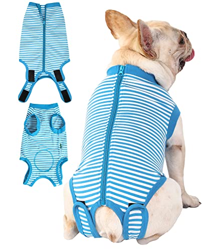 Image of Dog Blue Recovery Suit for XX-Large Female Spay,Male Dog Surgery Suit,Narrow Blue-White XXL
