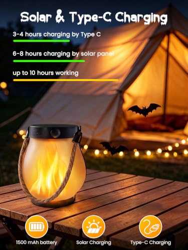 4 Pack Solar Lanterns Outdoor Waterproof Hanging Flame Halloween Lights - image 2