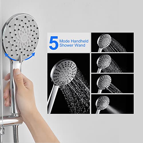 Popfly Tempered Glass Shower Tower Panel System, Height Adjustable Shower Arm, 6 Shower Body Spray Jets And 5-Function Shower Wand, Tub Spout, Black Stainless Steel Shower Column #TOP5