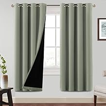 2 Panels 100% Opaque Curtains with Grommets - Thermal Insulated Curtain Panels for Living Room - Cold Protection - 84" H x 52" W, Light Sage