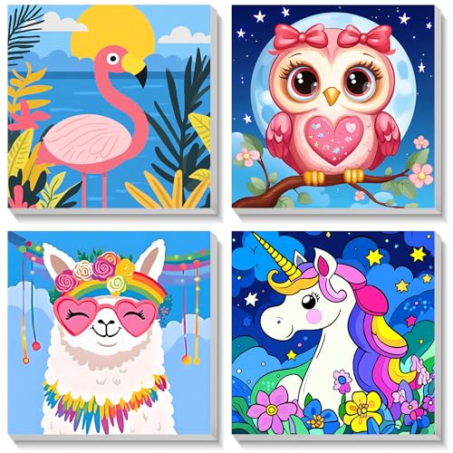 Bowetile 4 Pack Flor Pintar por Numeros Adultos Niños Principiantes con Marco, Paisaje Kit DIY Cuadros para Pintar por Numeros, Pintura Acrilica Manualidades Adultos 20X20 cm ⭐