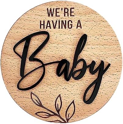 We’re Having a Baby Pregnancy Announcement Sign 5.9 Inch Round Wooden Announcement Disc with Black 3D Letters Decoration Maternity Photoshoot Prop, Baby Shower Gifts for Pregnant Moms