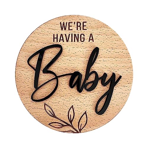 We're Having a Baby Pregnancy Announcement Sign 5.9 Inch Round Wooden Announcement Disc with Black 3D Letters Decoration Maternity Photoshoot Prop, Baby Shower Gifts for Pregnant Moms