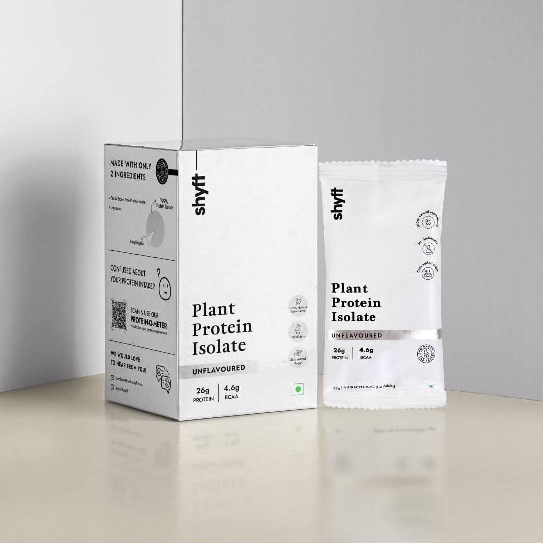 Shyft Plant Protein Isolate Travel Pack | Unflavoured (33g x 7 Sachets, Total 231g) | Pea & Rice Protein | 24g Protein | 4.2g BCAA | Easy to Digest | 5 Clean Ingredients | No Chemicals-image-37