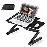 Funtend Adjustable Laptop Stand/Desk/Table, Workstation Book Stand, Multifunctional Light Weight Computer Tray with Cooling Fans and Portable Mouse Pad in Bed Coach Sofa Office Grass(Black)