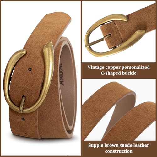 MJNUONE Leopard Belts for Women Trendy C-Buckle Suede Leather Animal Print Tan Belt for Jeans Dress Suit2