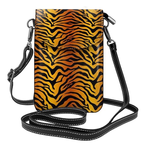 Porte-téléphone femme et petit sac bandoulière imprimé tigre en cuir avec fentes cartes