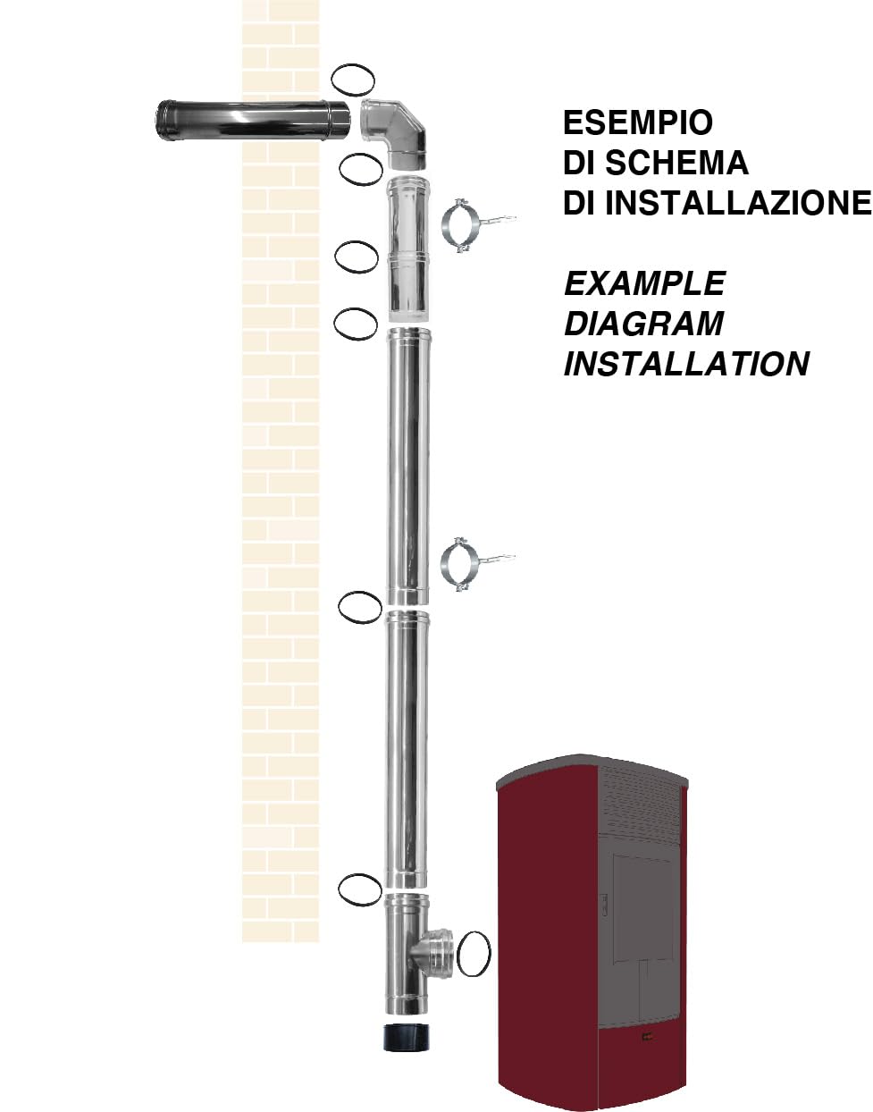 Kit INOX tubi canna fumaria stufa pellet dn 80 tubo acciaio 316 regolabile 600 Ce Made in Italy Uni 1856-2