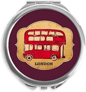 UK London Umbrella Stamp Red Bus Hand Compact Mirror Round Portable Pocket Glass