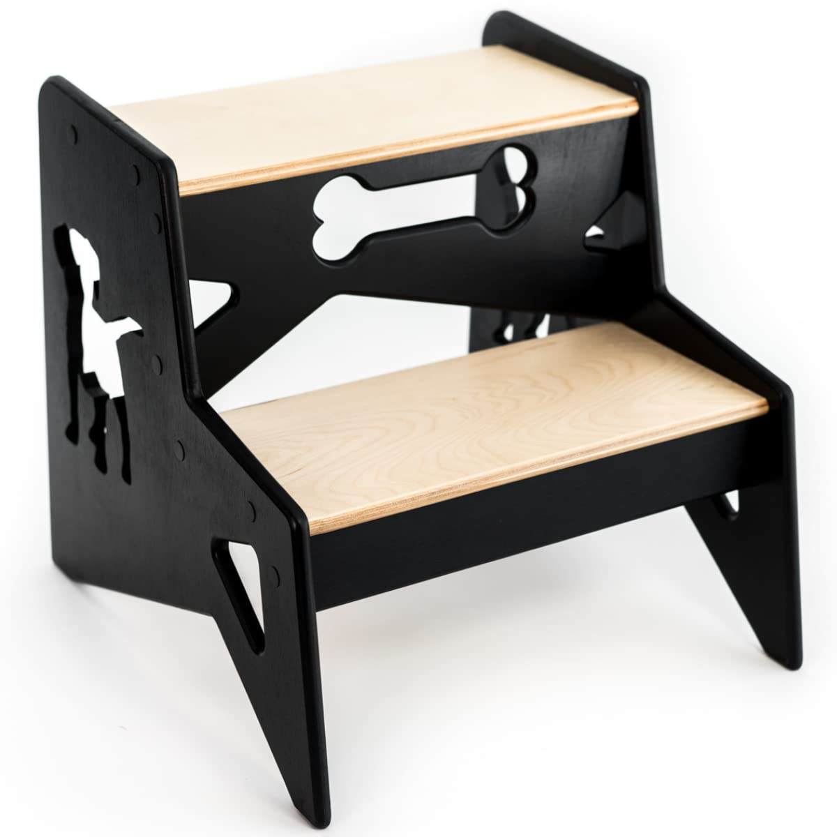 Holz tritthocker kinder klein zwei stufen erwachsene 2 stufen leiter holz kinder verwenden es in der küche (Schwarz with dog)