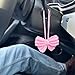 Cute Pink Bow Car Accessories Rear View Mirror Hand Knitted Crochet Car Charm Hanging Ornaments Decor for Women Girl